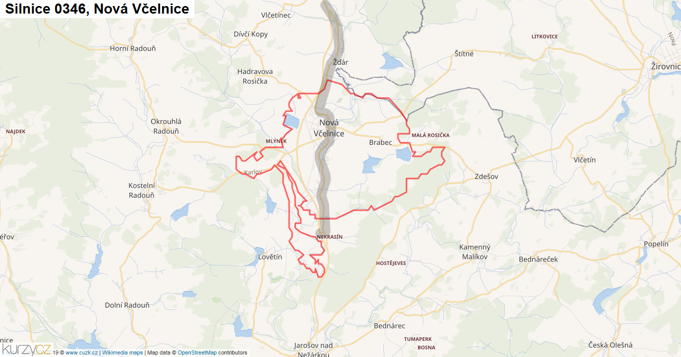 Nová Včelnice, Silnice 0346 - Mapa