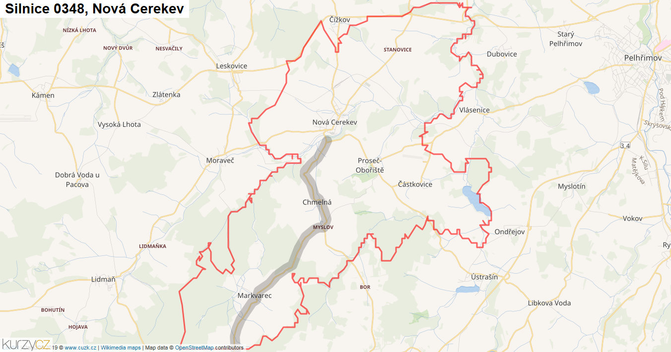 Nová Cerekev, Silnice 0348 - Mapa