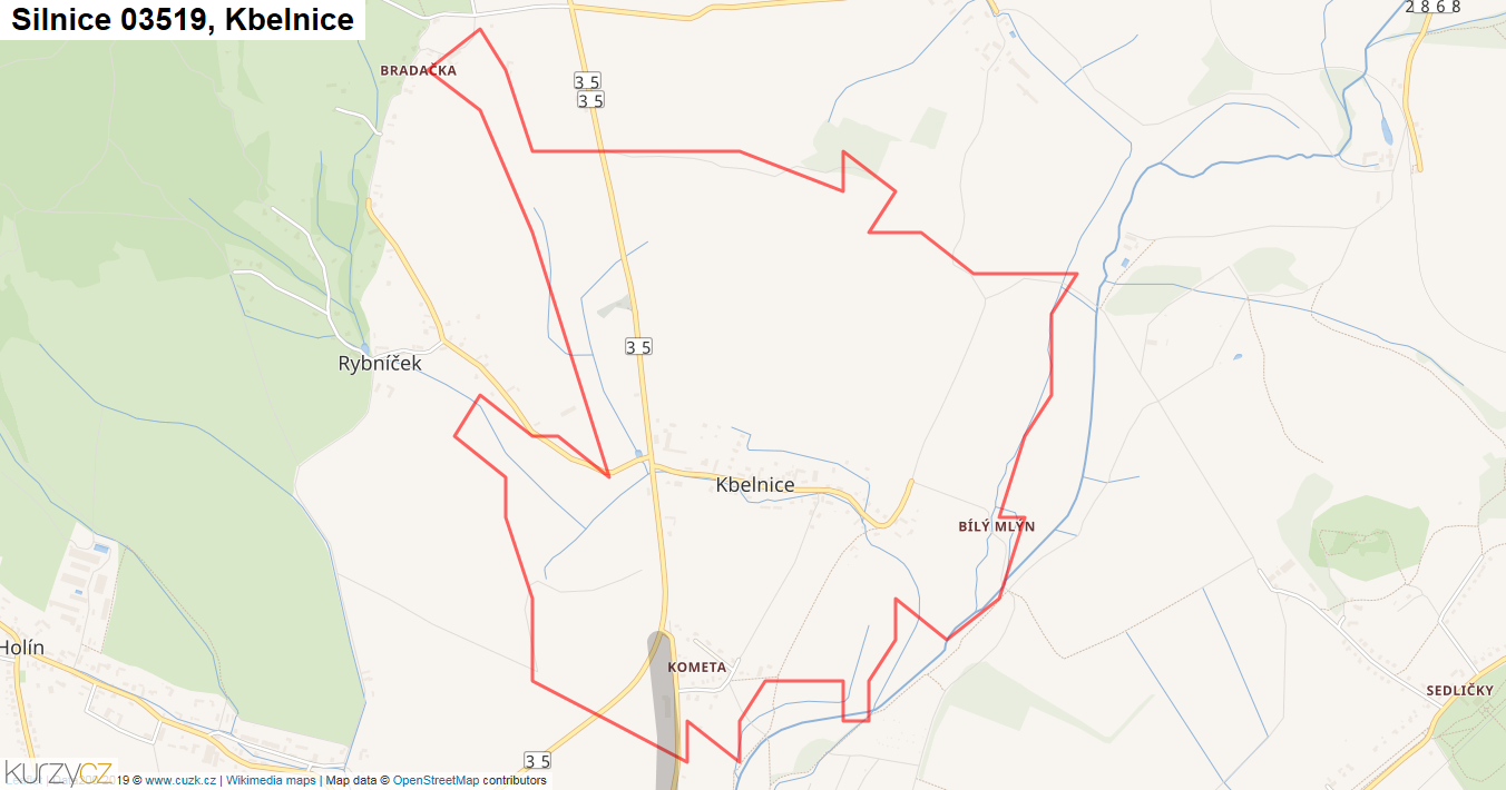 Kbelnice, Silnice 03519 - Mapa