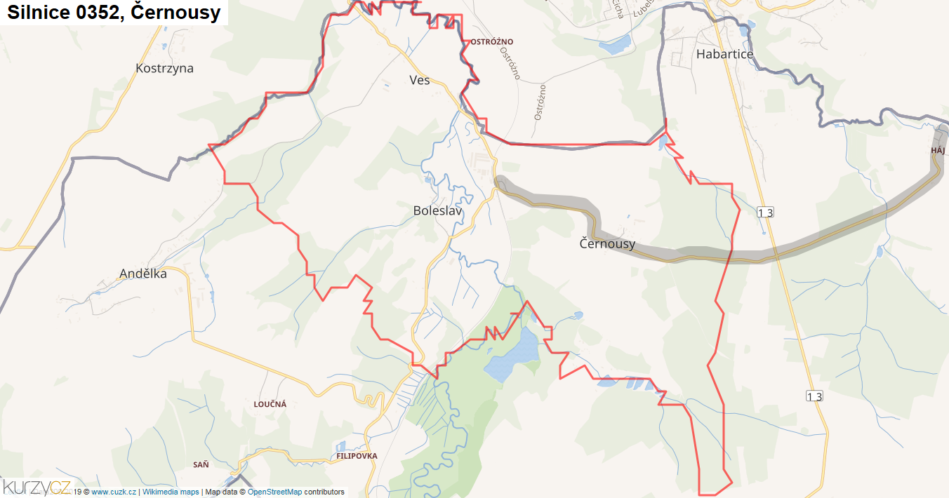 Černousy, Silnice 0352 - Mapa