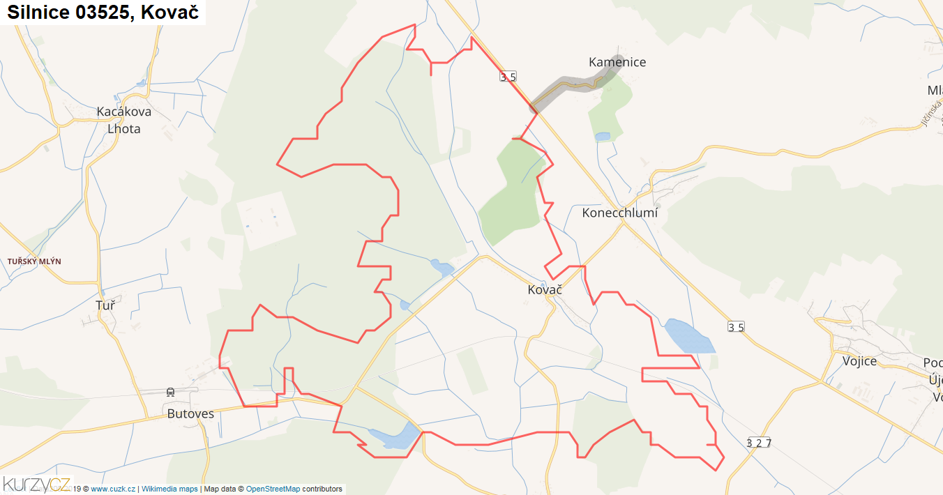 Kovač, Silnice 03525 - Mapa