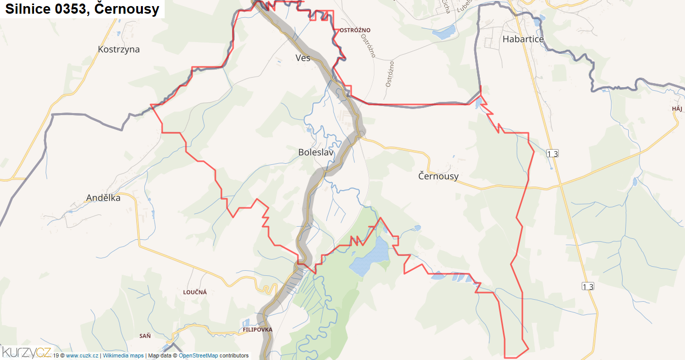 Černousy, Silnice 0353 - Mapa