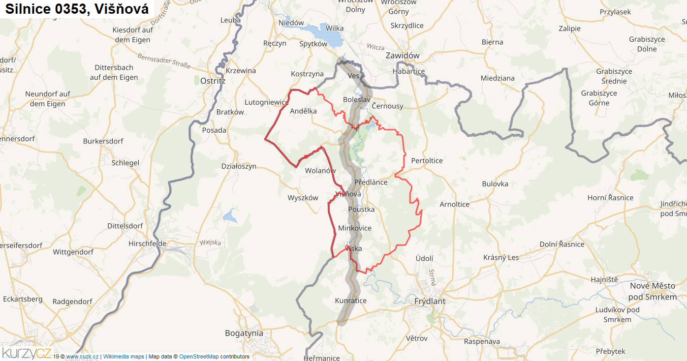 Višňová, Silnice 0353 - Mapa