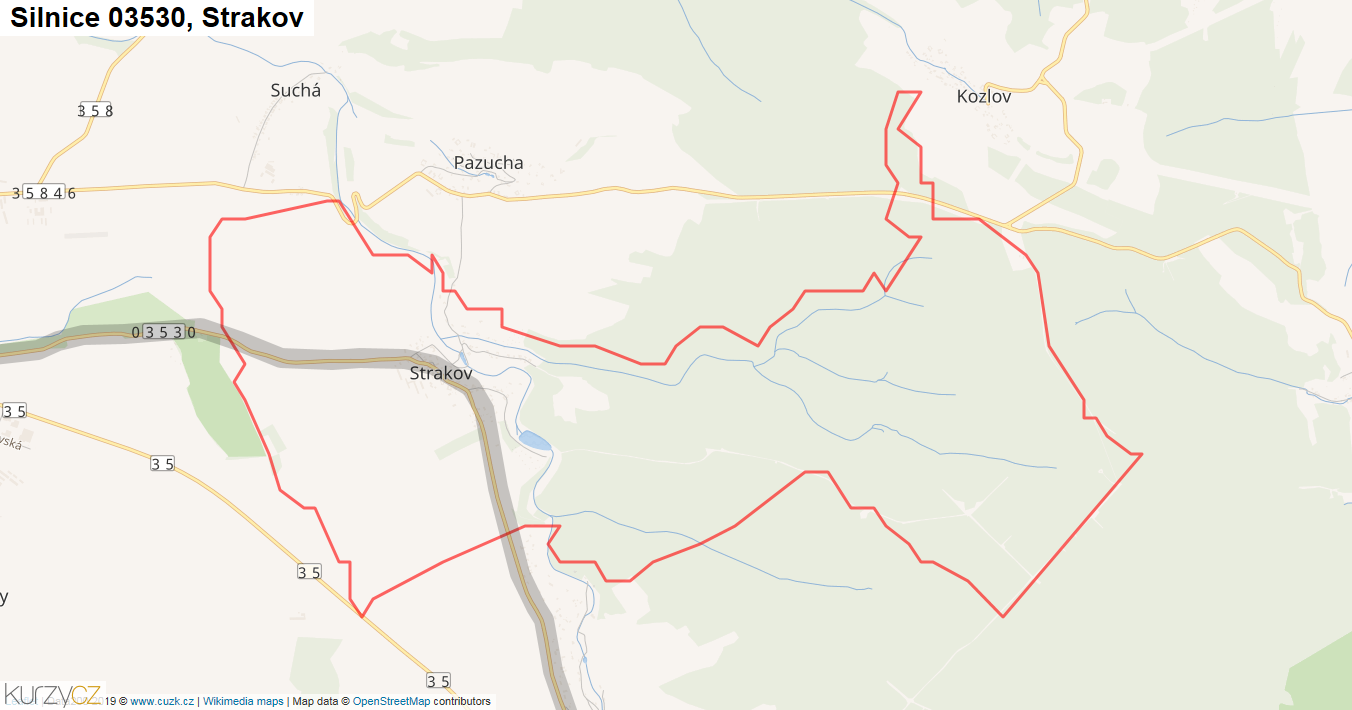 Strakov, Silnice 03530 - Mapa