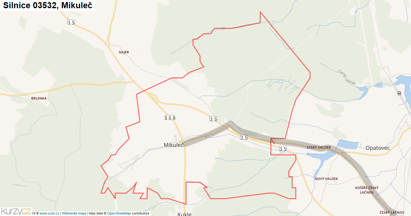 Mikuleč, Silnice 03532 - Mapa