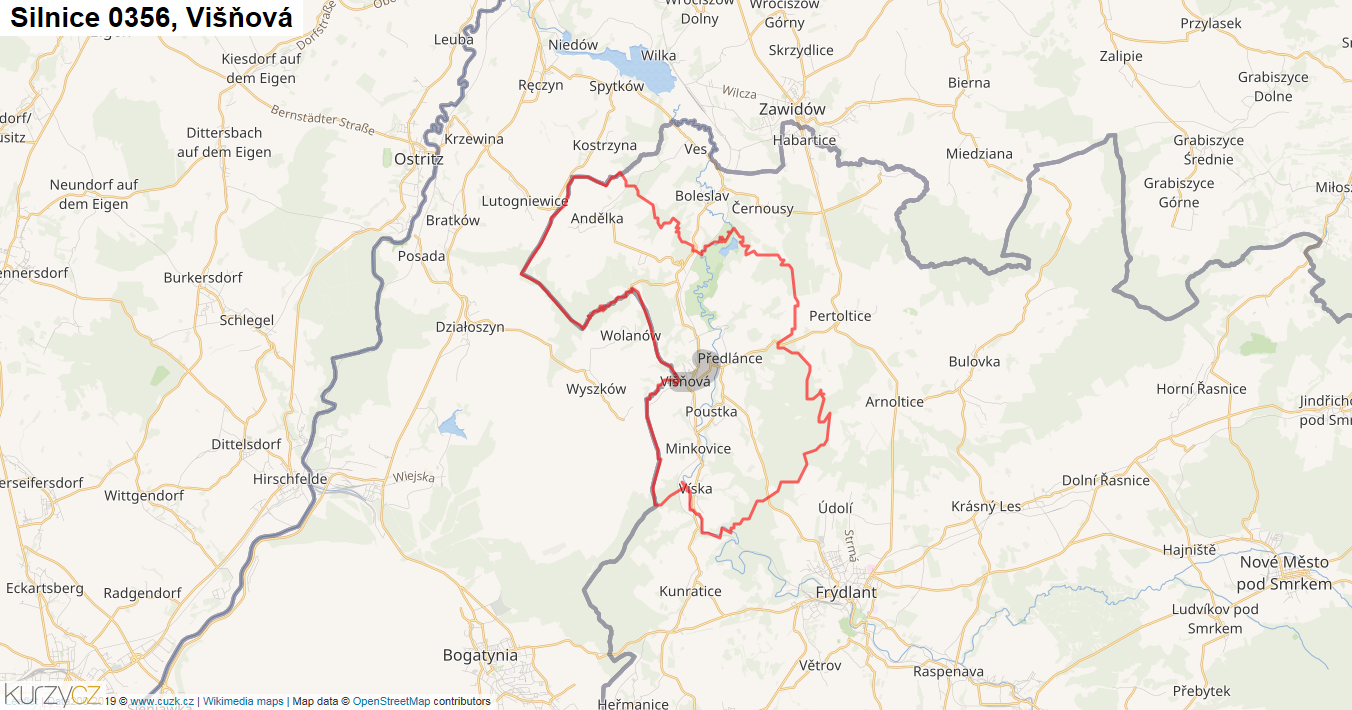 Višňová, Silnice 0356 - Mapa