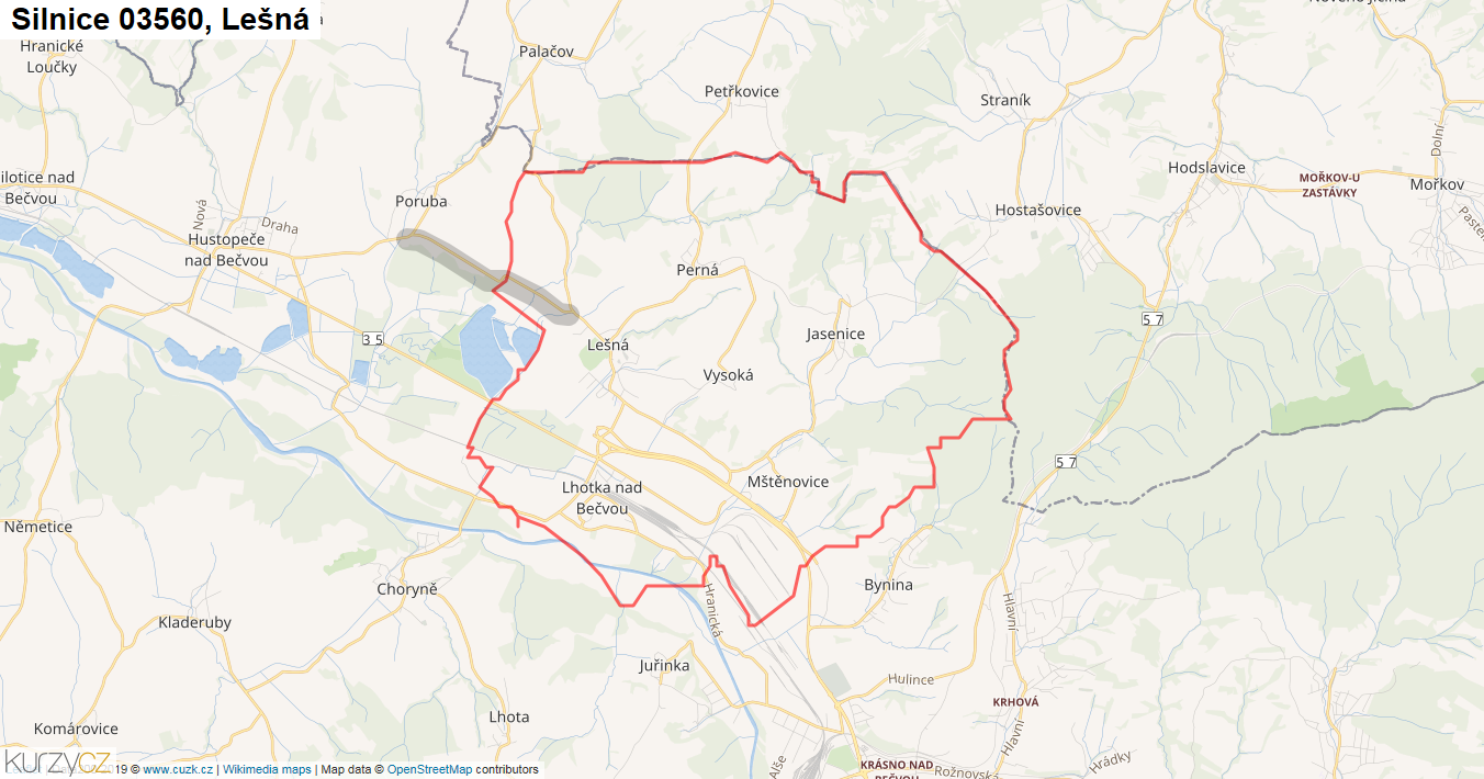 Lešná, Silnice 03560 - Mapa