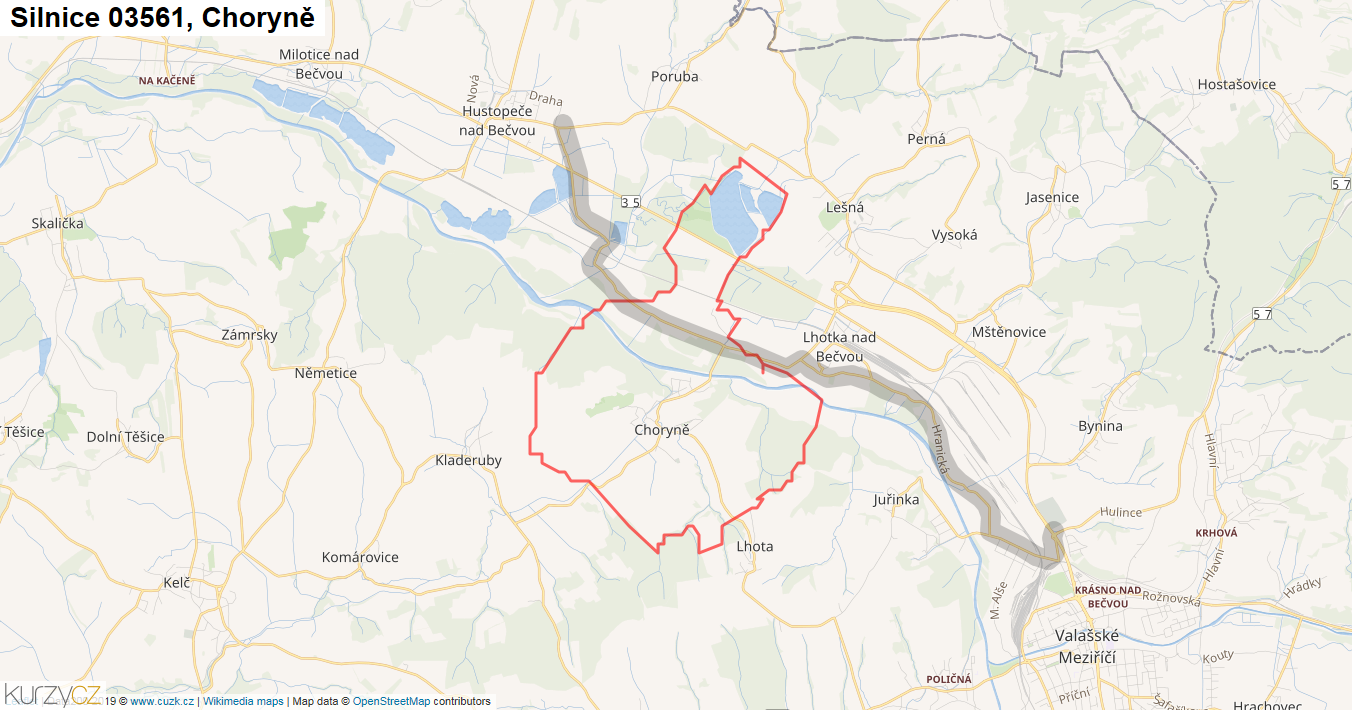 Choryně, Silnice 03561 - Mapa