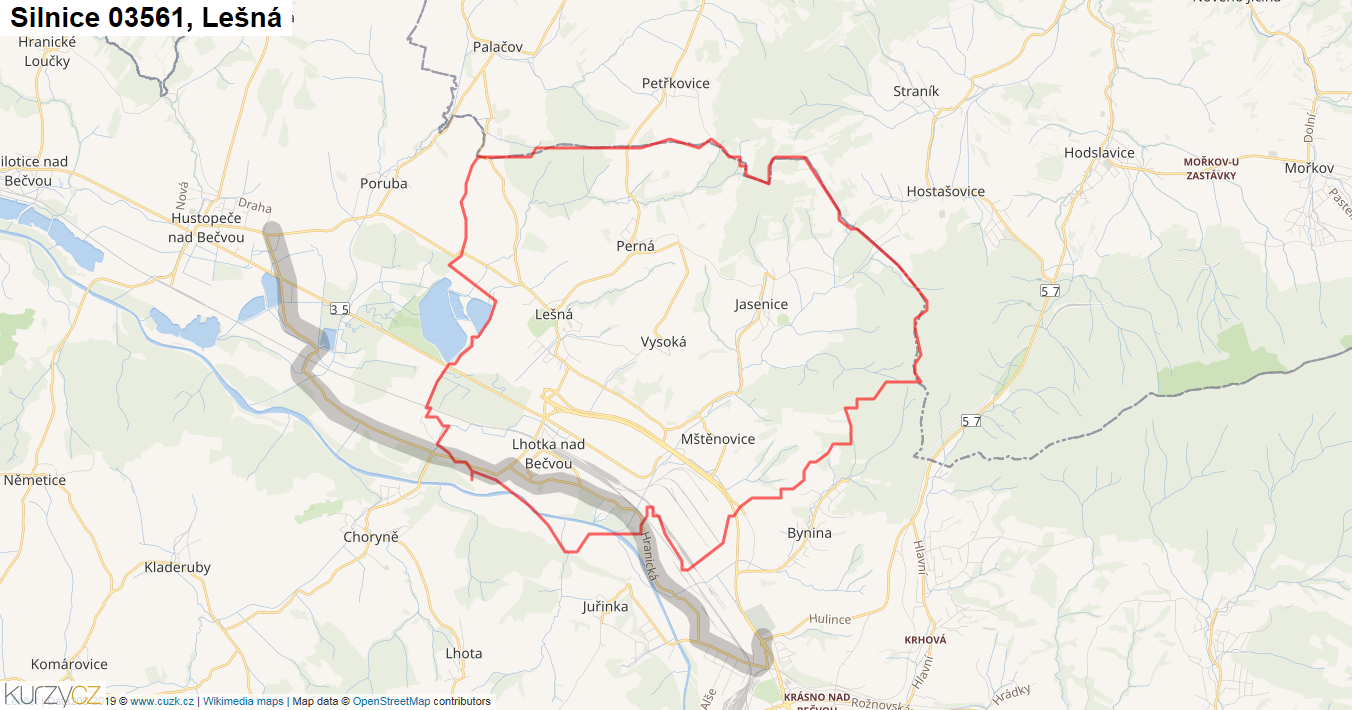 Lešná, Silnice 03561 - Mapa