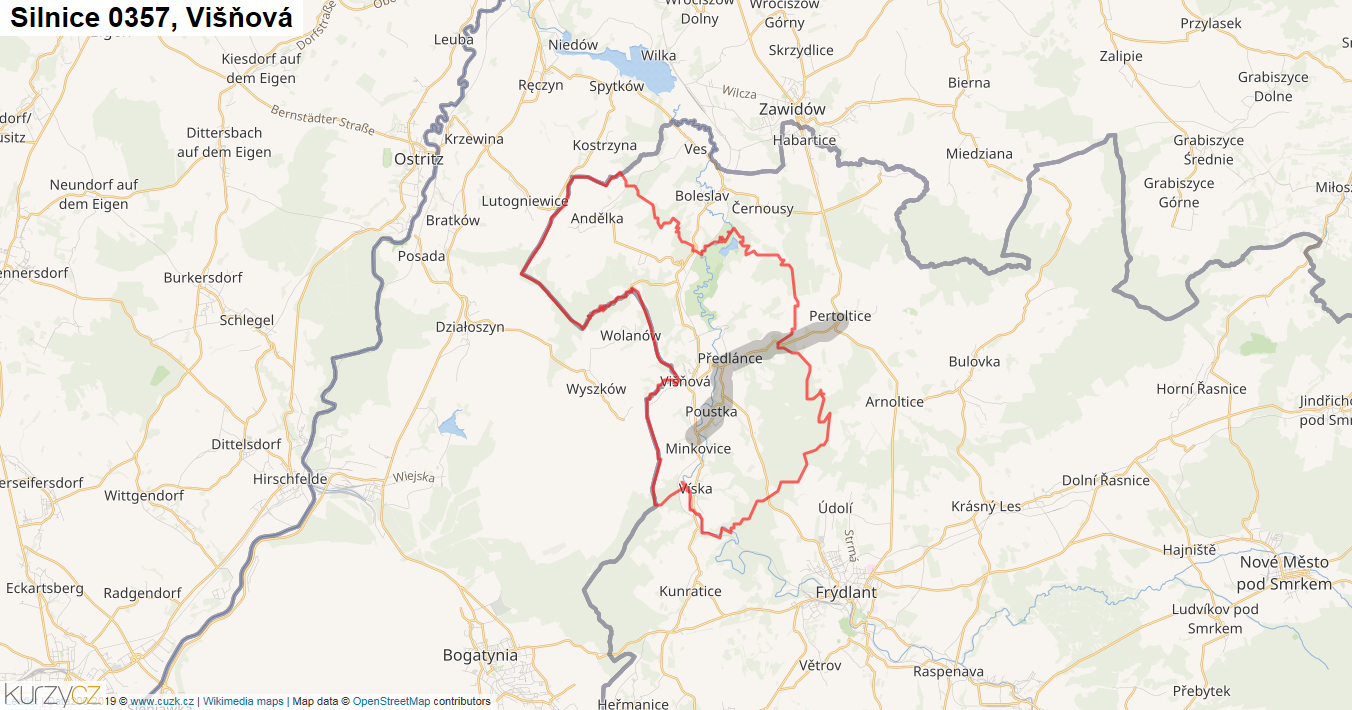 Višňová, Silnice 0357 - Mapa