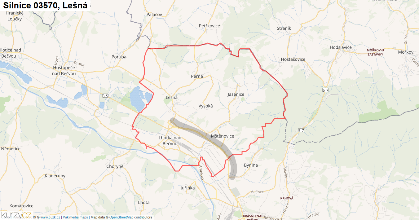 Lešná, Silnice 03570 - Mapa