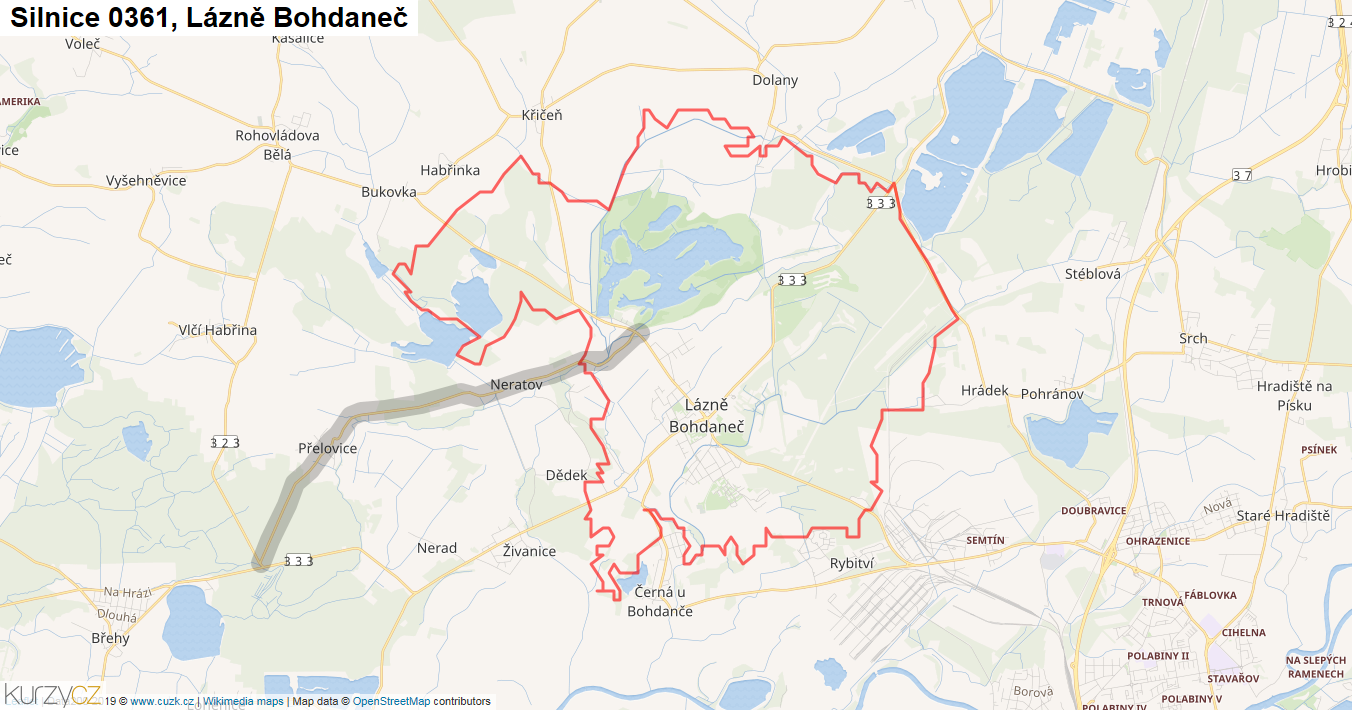 Lázně Bohdaneč, Silnice 0361 - Mapa