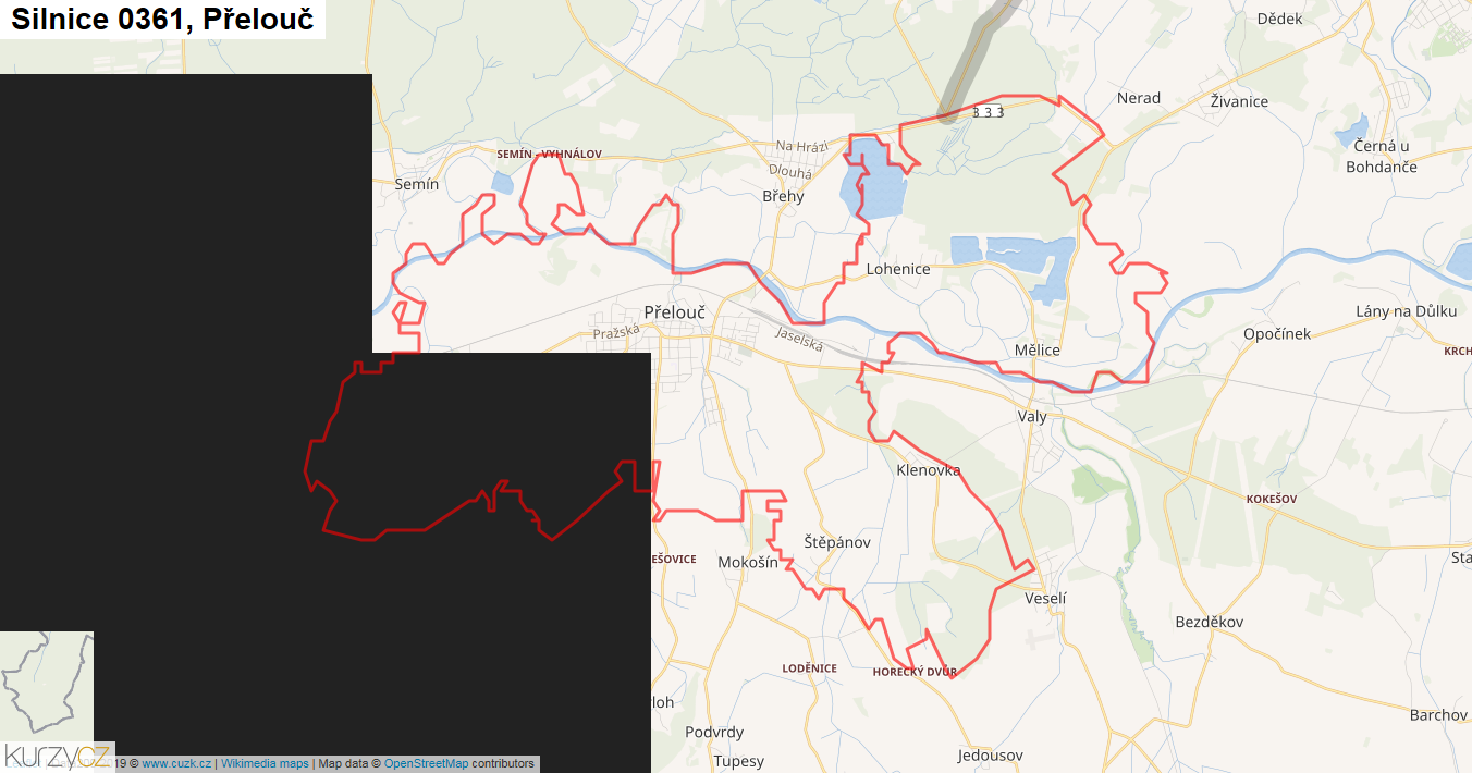 Přelouč, Silnice 0361 - Mapa