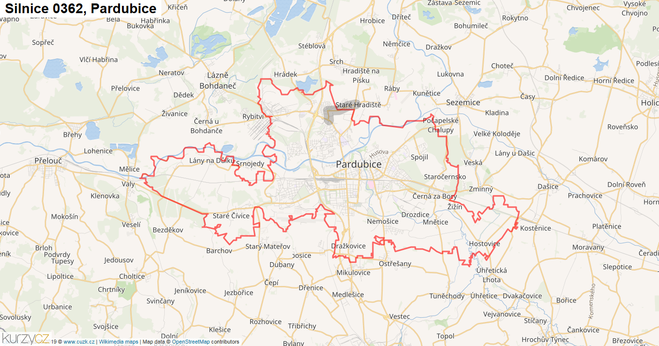 Pardubice, Silnice 0362 - Mapa