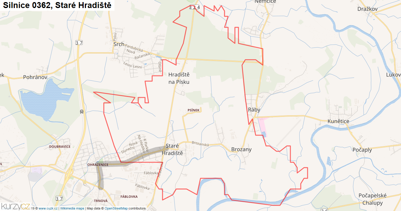Staré Hradiště, Silnice 0362 - Mapa