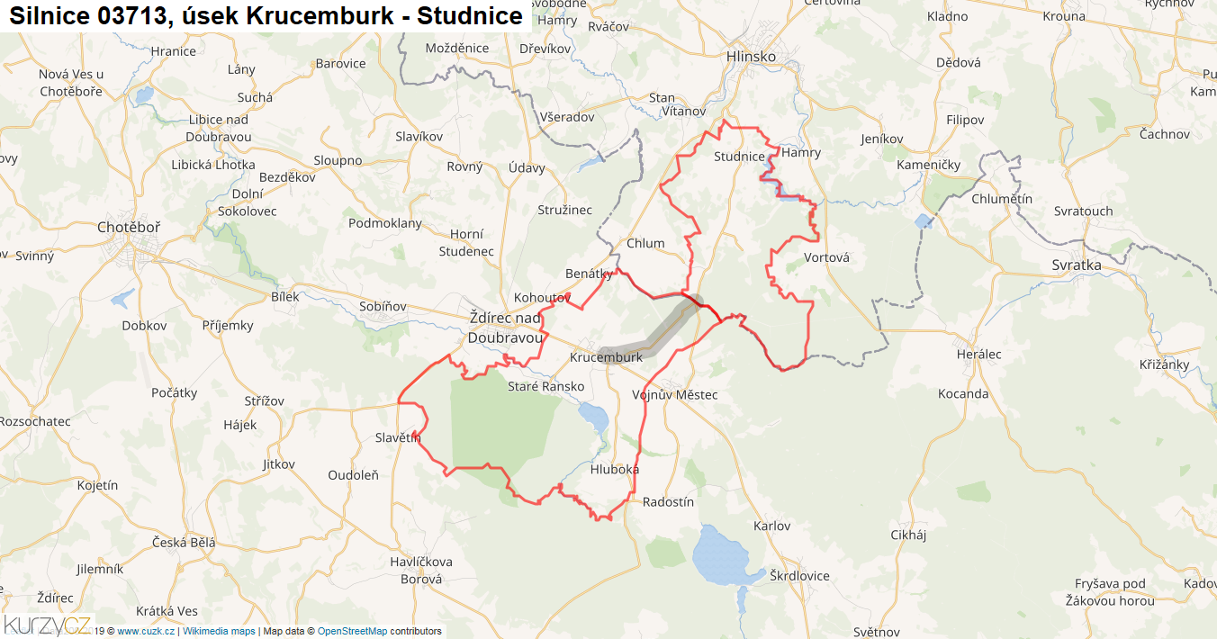 Úsek Krucemburk - Studnice, Silnice 03713 - Mapa