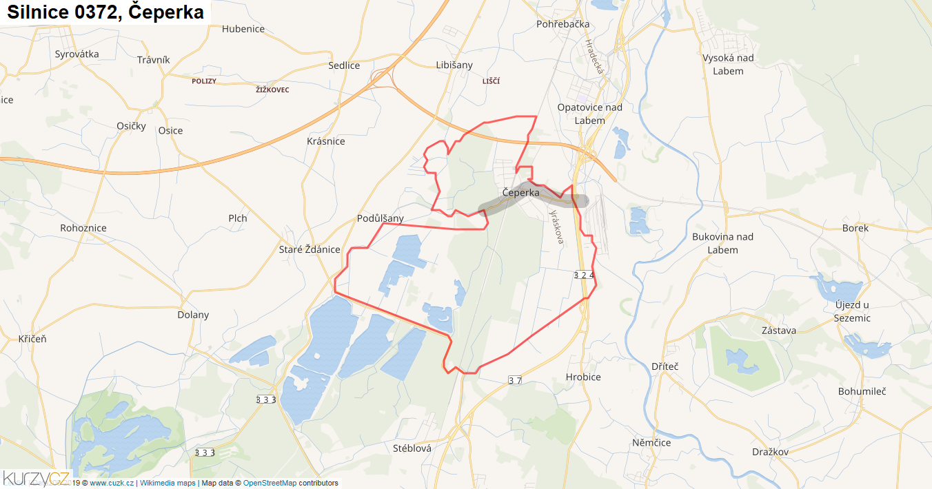 Čeperka, Silnice 0372 - Mapa