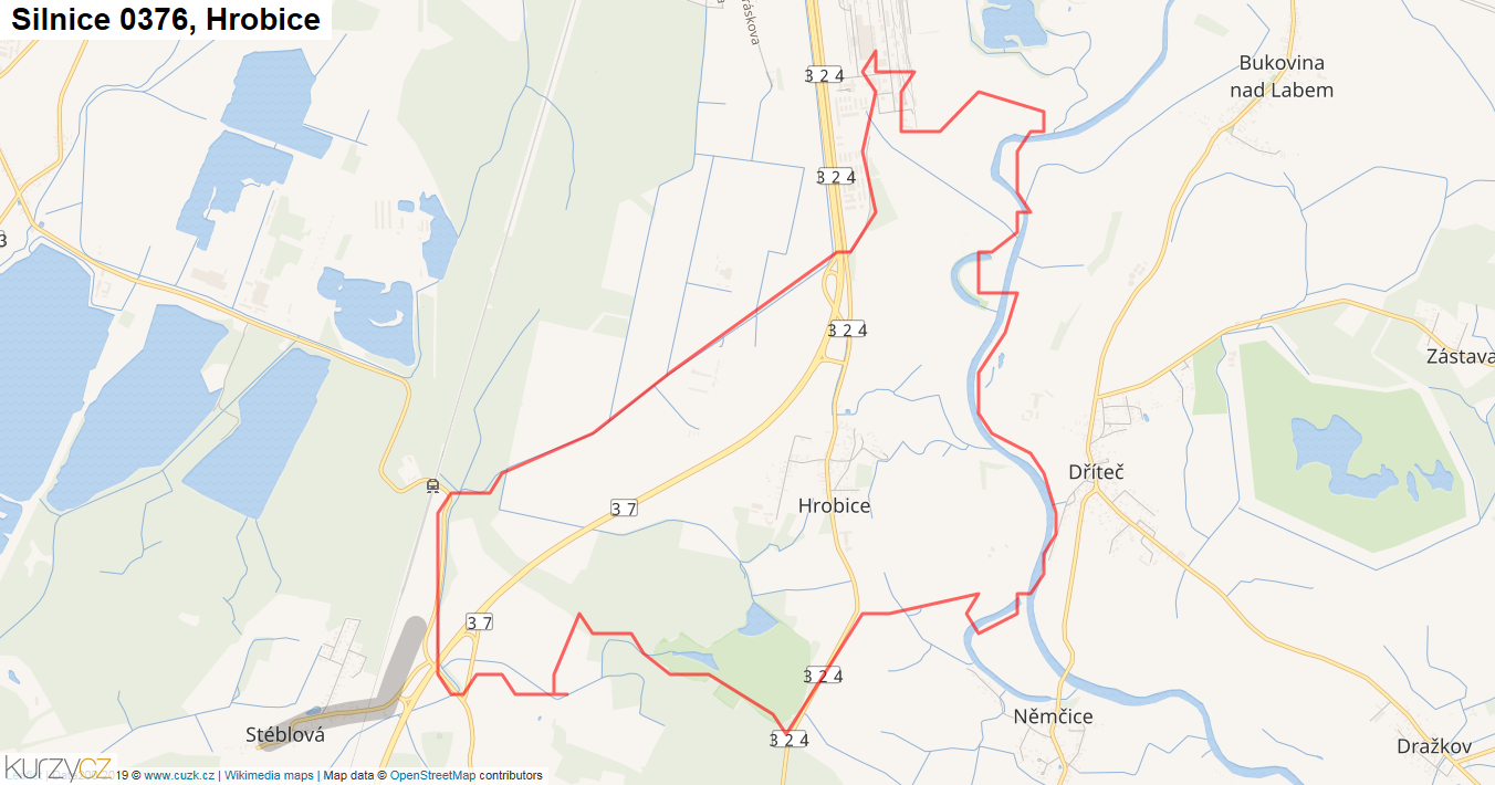 Hrobice, Silnice 0376 - Mapa