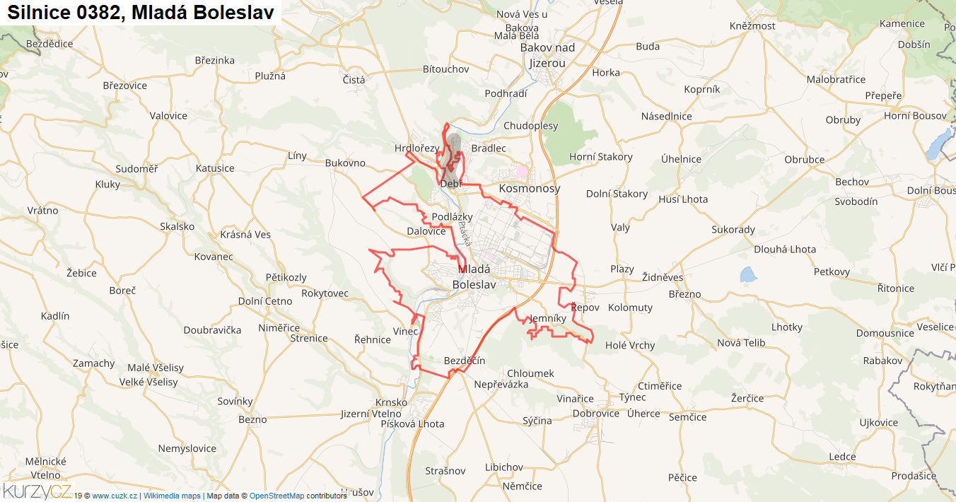 Mladá Boleslav, Silnice 0382 - Mapa