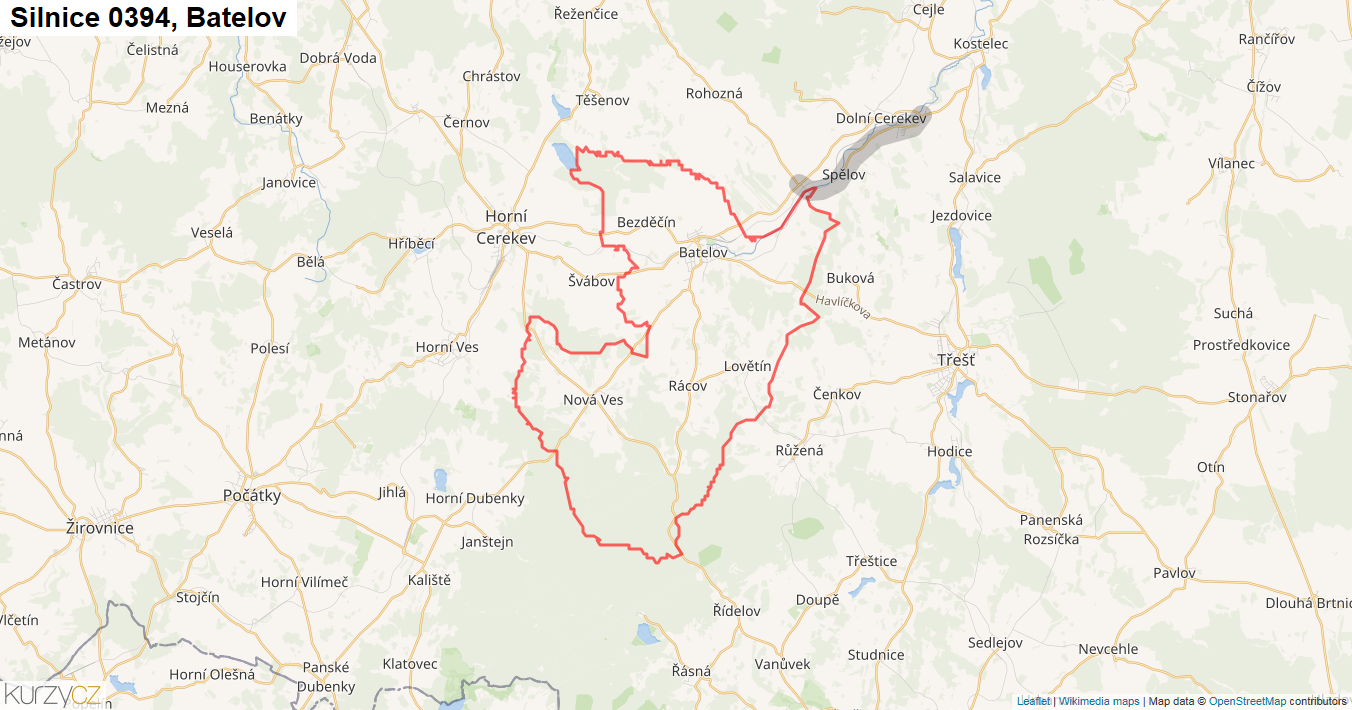 Batelov, Silnice 0394 - Mapa