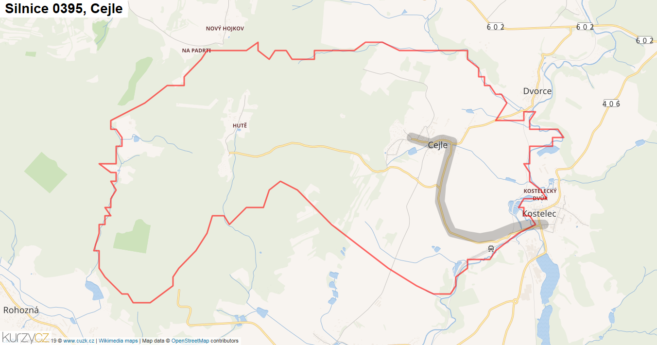 Cejle, Silnice 0395 - Mapa