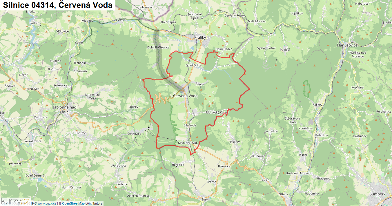 Červená Voda, Silnice 04314 - Mapa