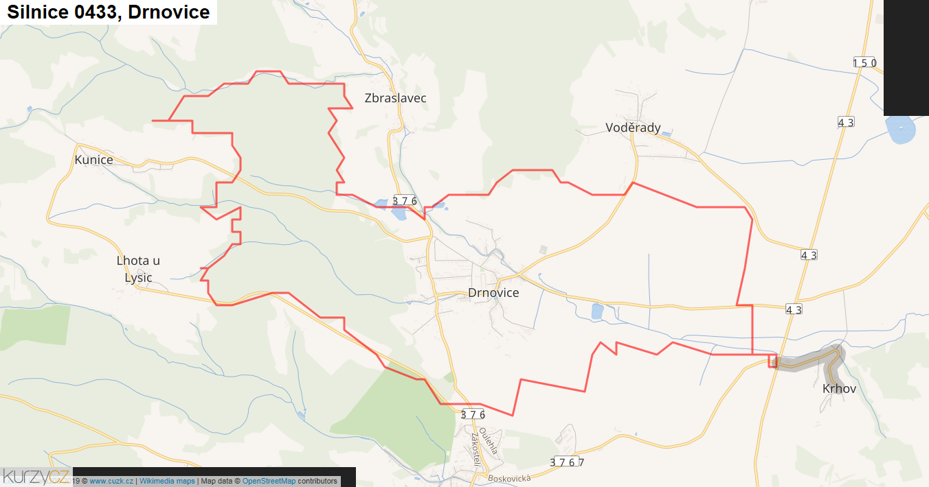 Drnovice, Silnice 0433 - Mapa