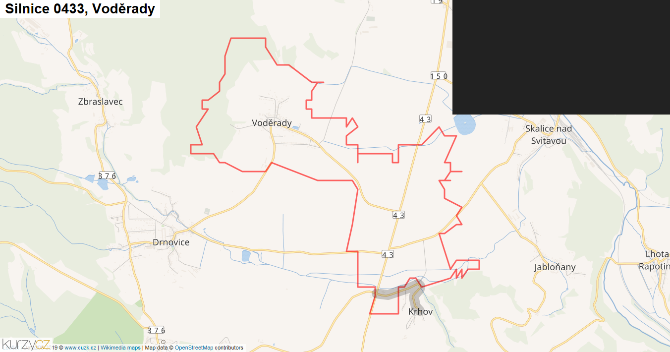 Voděrady, Silnice 0433 - Mapa