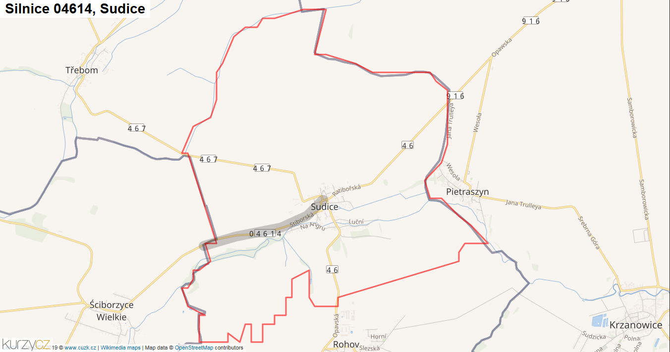 Sudice, Silnice 04614 - Mapa
