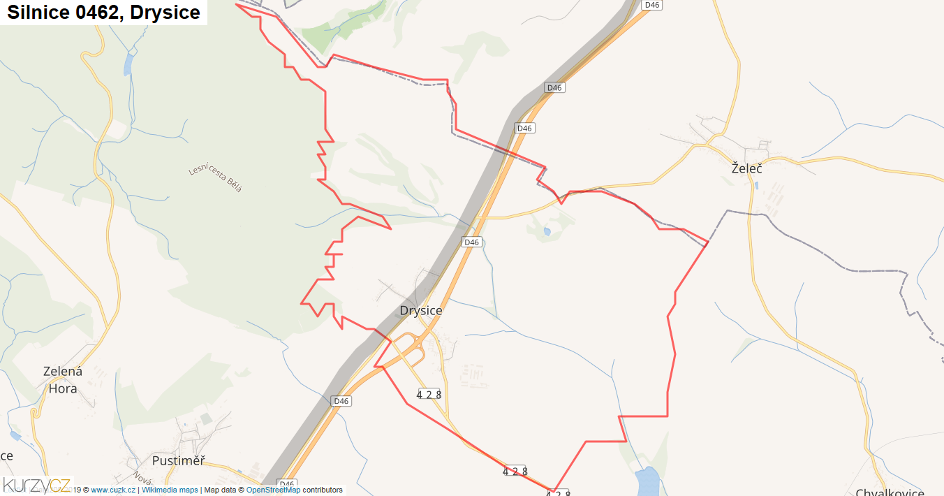 Drysice, Silnice 0462 - Mapa