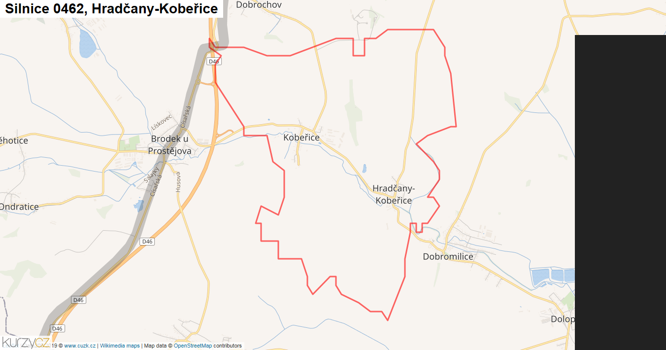 Hradčany-Kobeřice, Silnice 0462 - Mapa