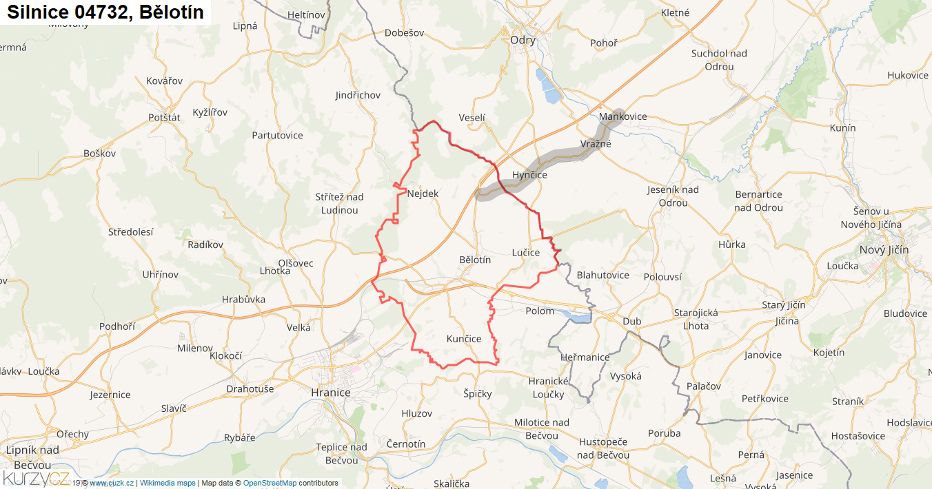 Bělotín, Silnice 04732 - Mapa