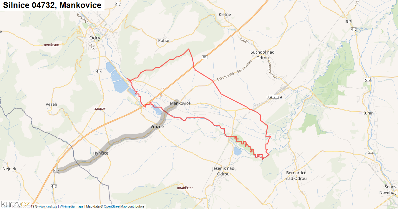 Mankovice, Silnice 04732 - Mapa