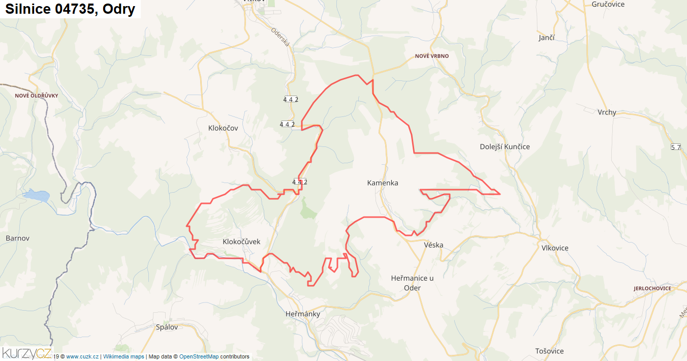 Odry, Silnice 04735 - Mapa