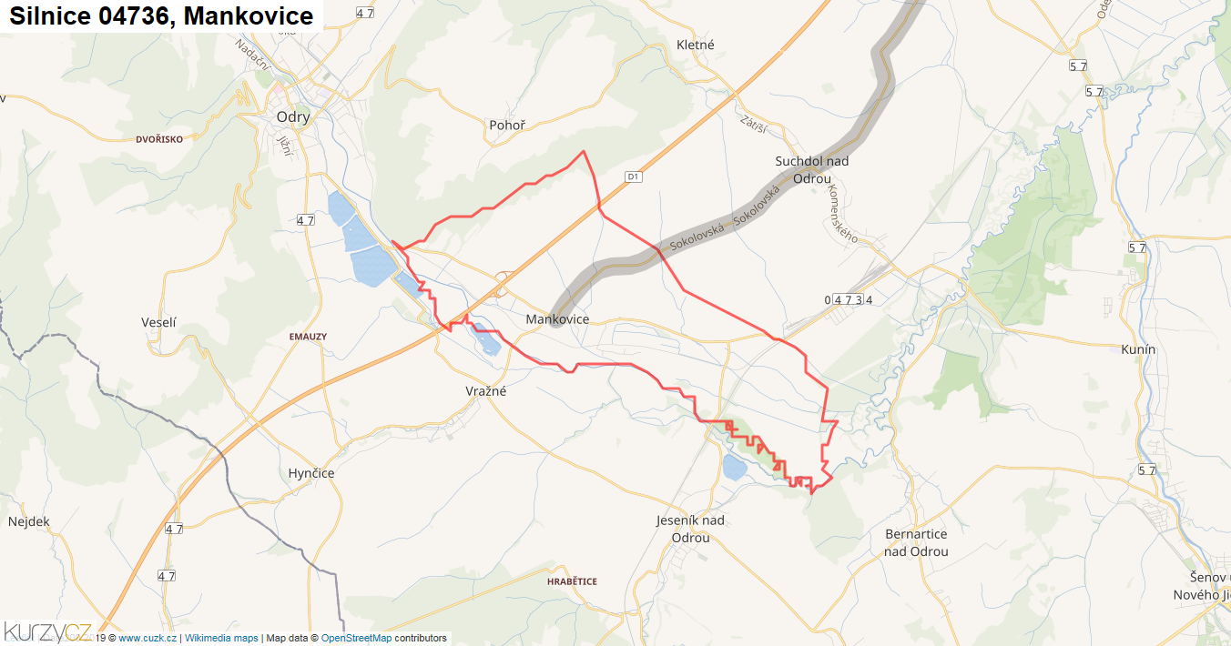 Mankovice, Silnice 04736 - Mapa