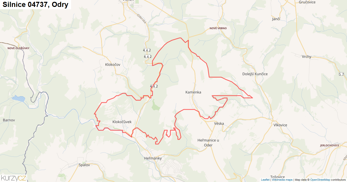 Odry, Silnice 04737 - Mapa