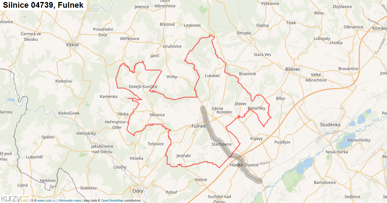 Fulnek, Silnice 04739 - Mapa