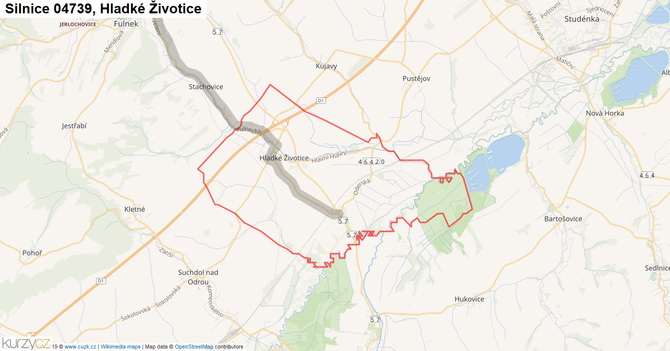 Hladké Životice, Silnice 04739 - Mapa