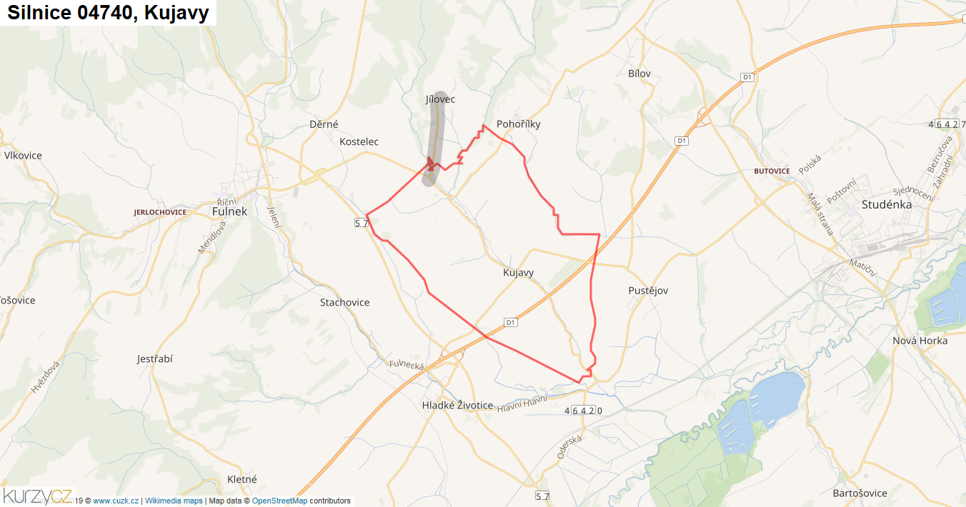 Kujavy, Silnice 04740 - Mapa