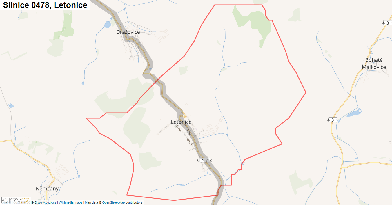Letonice, Silnice 0478 - Mapa
