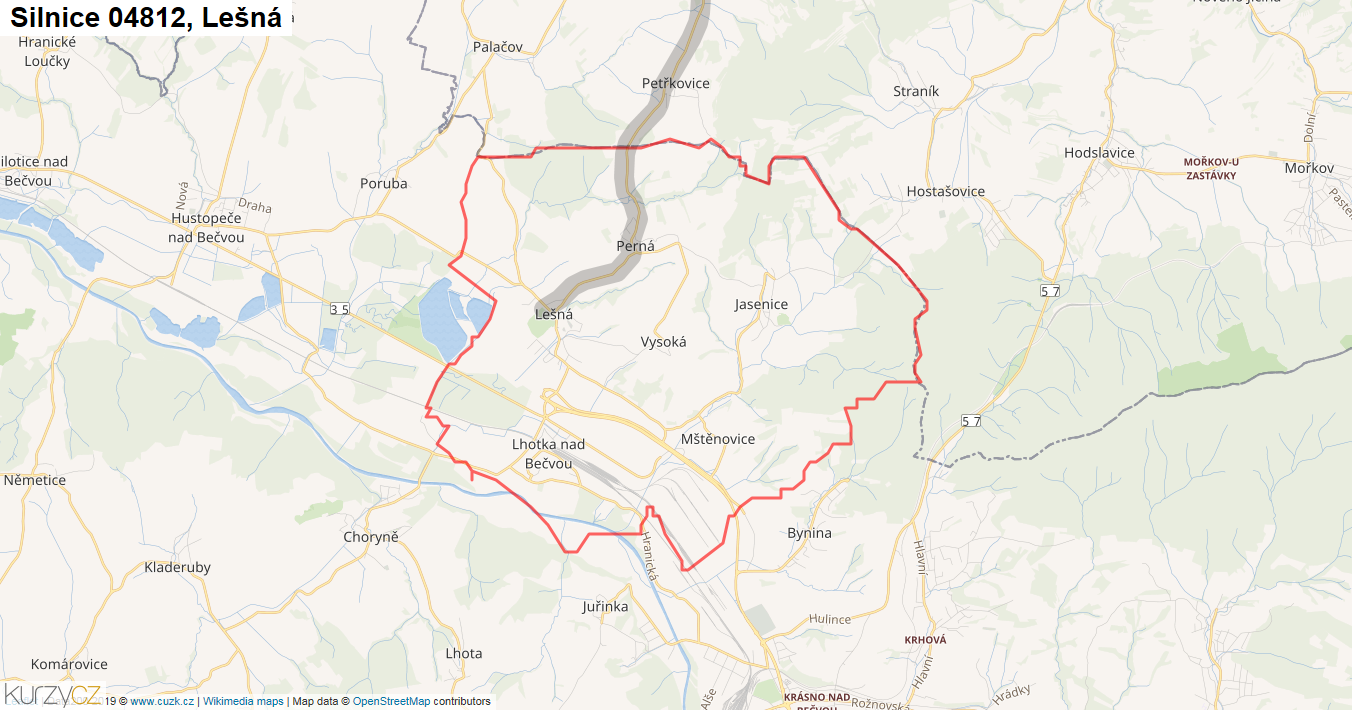 Lešná, Silnice 04812 - Mapa