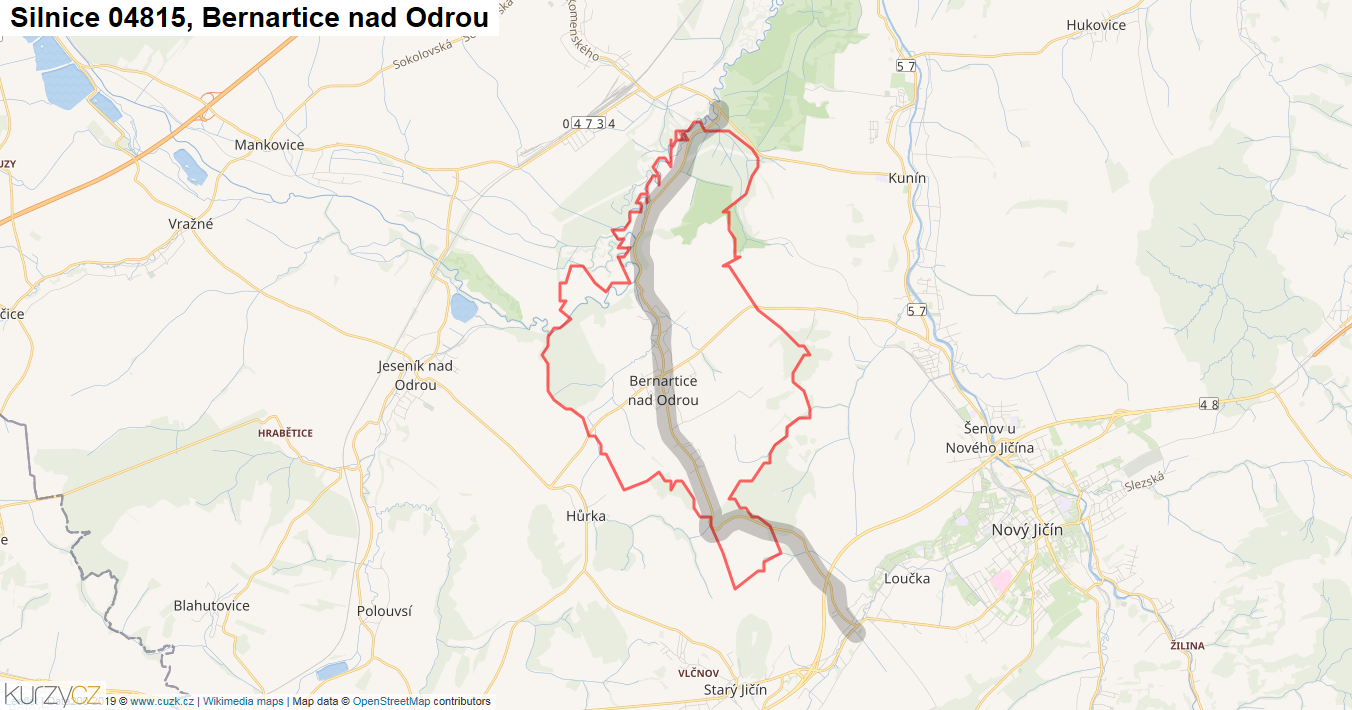 Bernartice nad Odrou, Silnice 04815 - Mapa