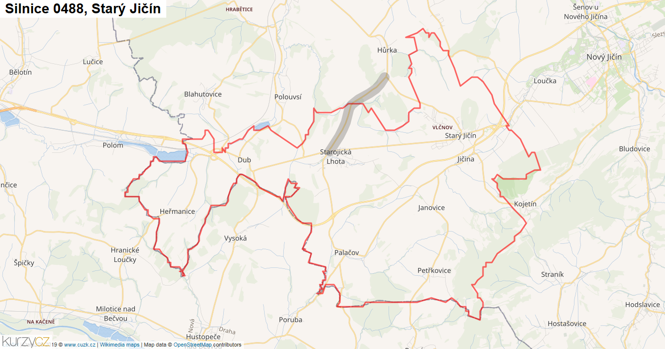 Starý Jičín, Silnice 0488 - Mapa