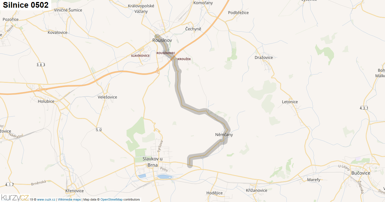 Silnice 0502 - mapa Silnice 0502