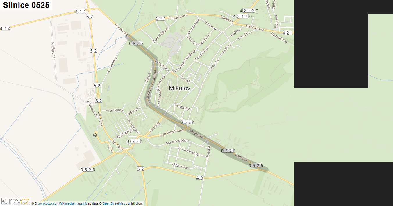 Silnice 0525 - mapa Silnice 0525
