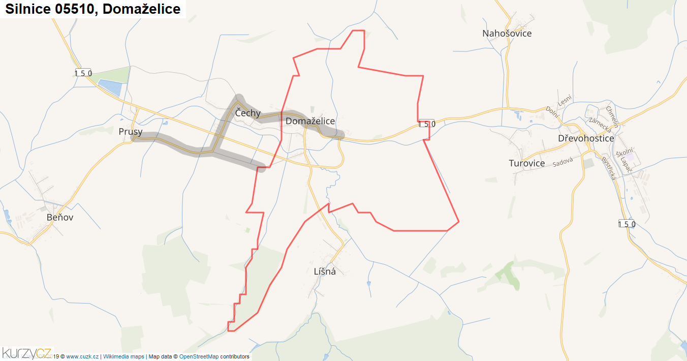 Domaželice, Silnice 05510 - Mapa