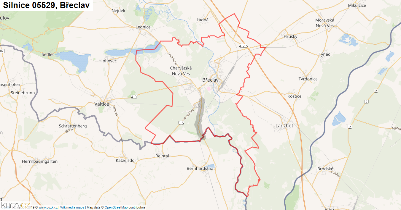 Břeclav, Silnice 05529 - Mapa