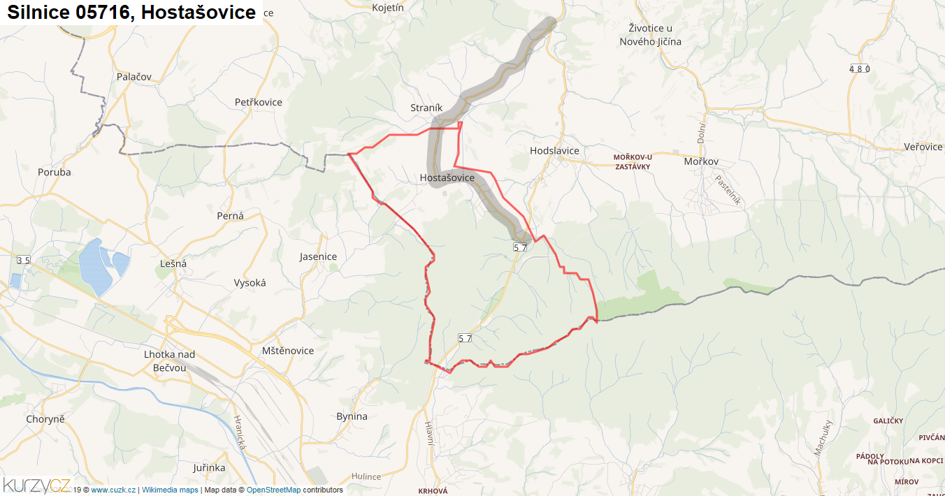 Hostašovice, Silnice 05716 - Mapa