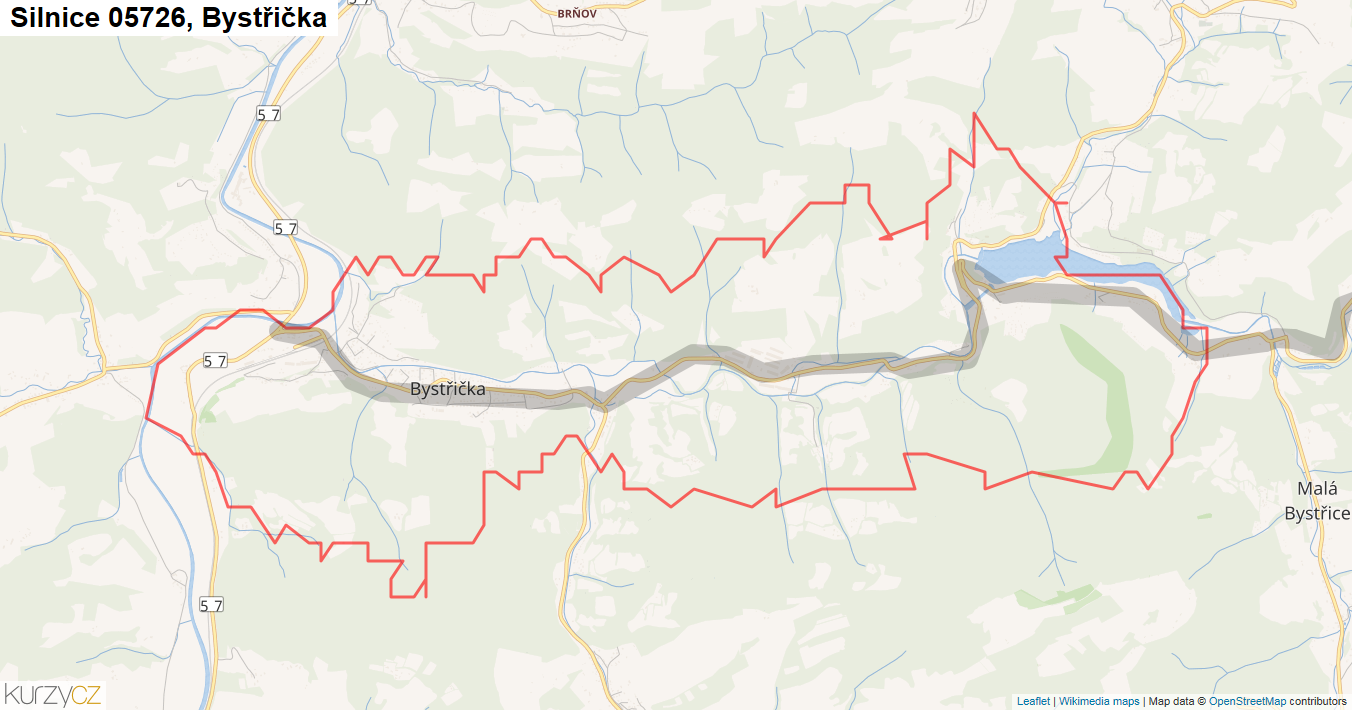 Bystřička, Silnice 05726 - Mapa