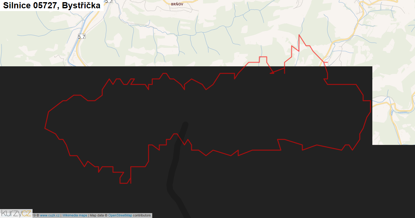 Bystřička, Silnice 05727 - Mapa